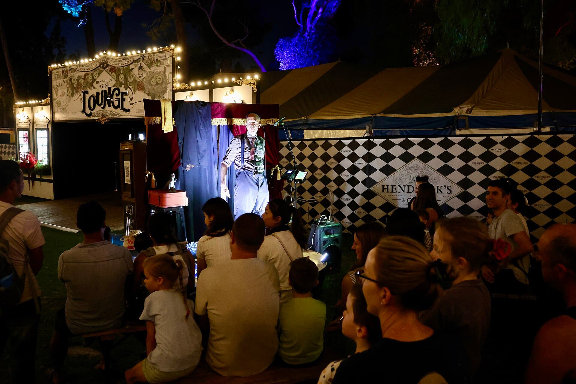 The interior of a mirrored Spiegeltent during a cabaret session at Gluttony