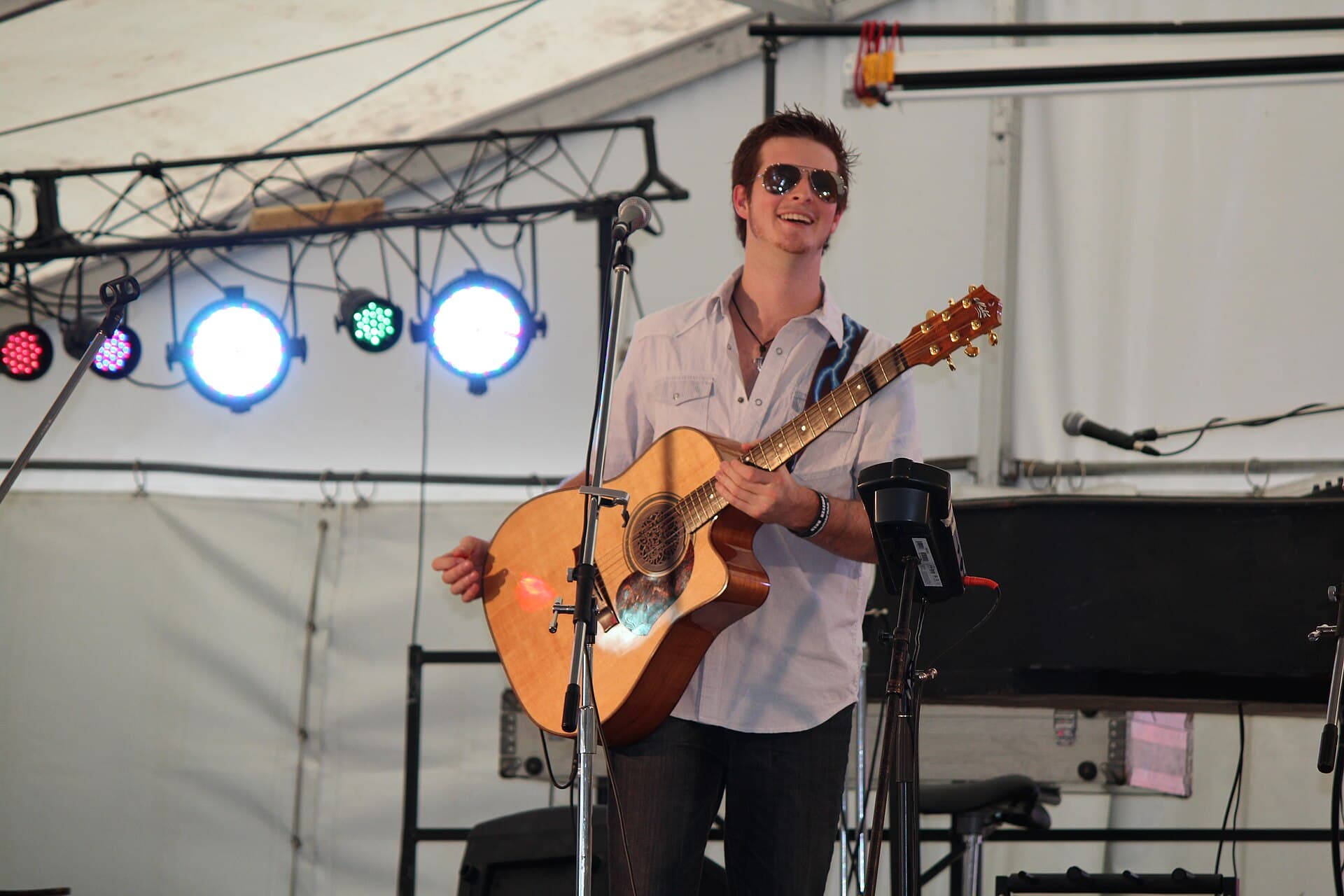 Wide view of Peel Street, Tamworth, packed with festival crowds and buskers during the Tamworth Country Music Festival