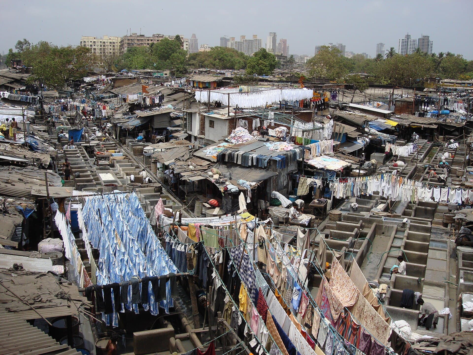 Dhobi Ghat open-air laundry next to Mahalaxmi railway station, Mumbai