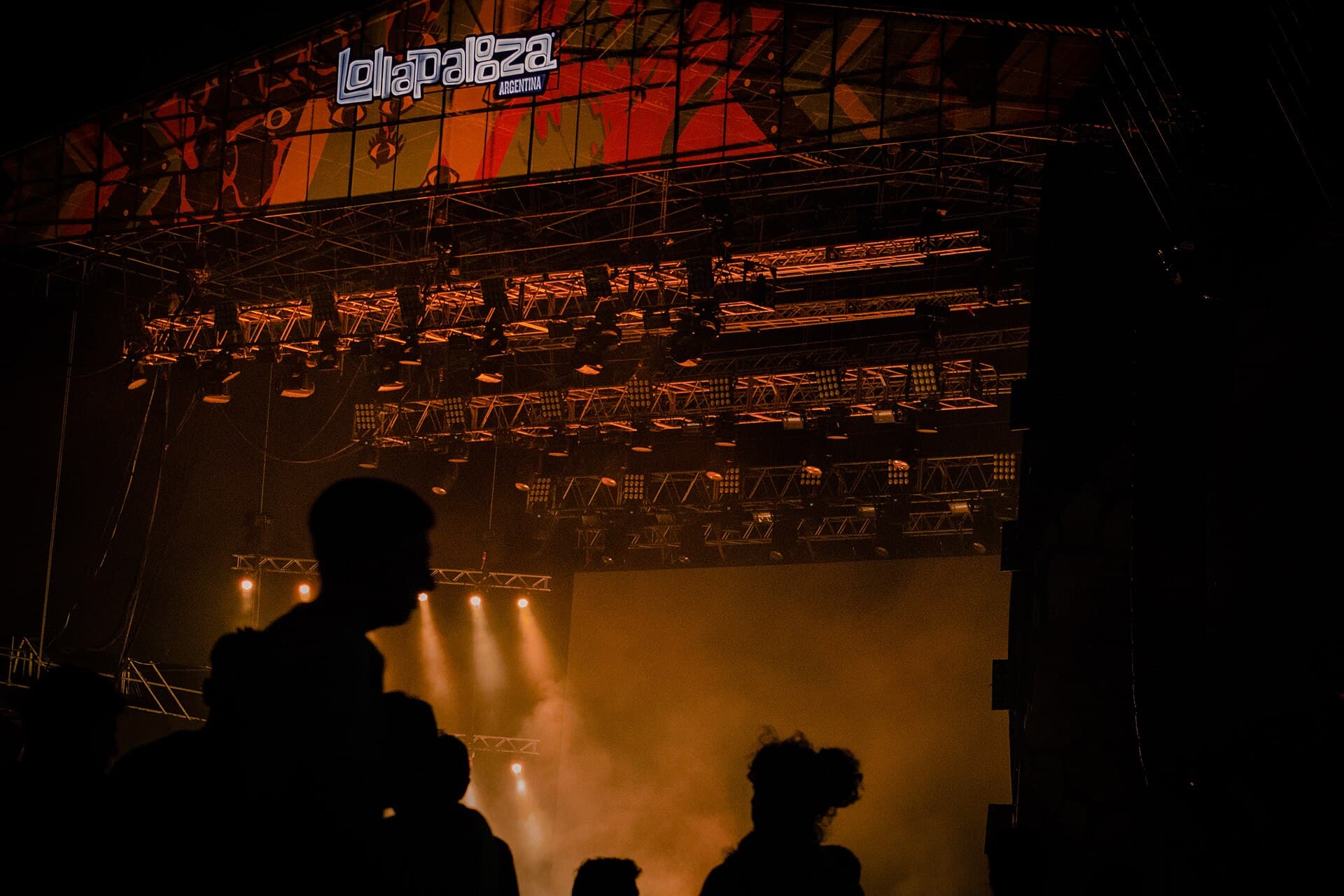 Evening view of the main stages and giant screens at Lollapalooza Argentina