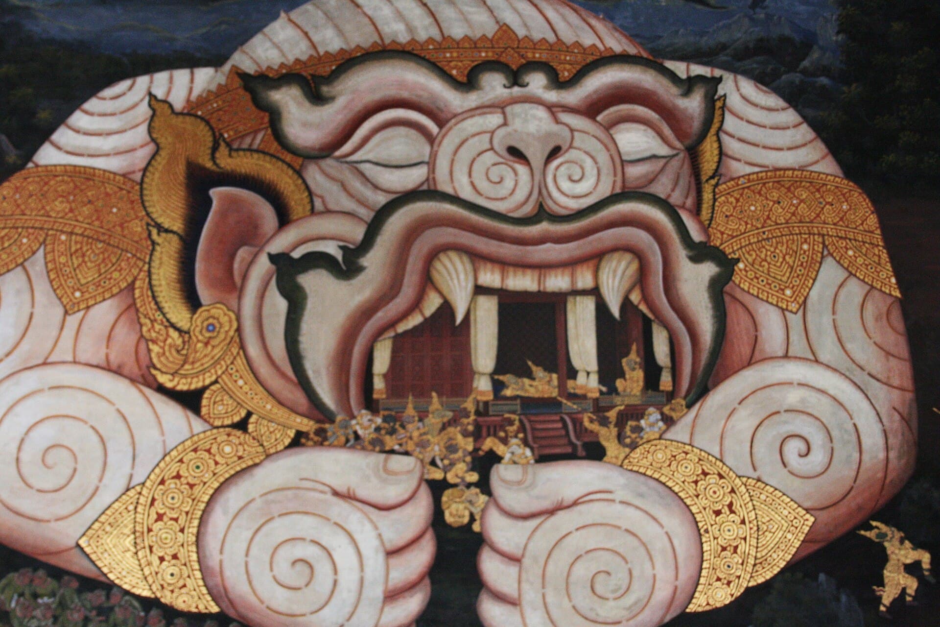 The Phra Buddha Sihing image in its pavilion during Songkran, with people pouring water from small bowls