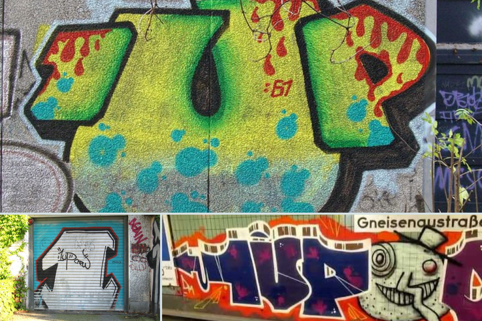 Intricate Berlin graffiti piece by 1UP crew - urban art techniques