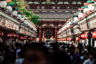 Traditional Hatsumode shrine visit during January festivals in Japan