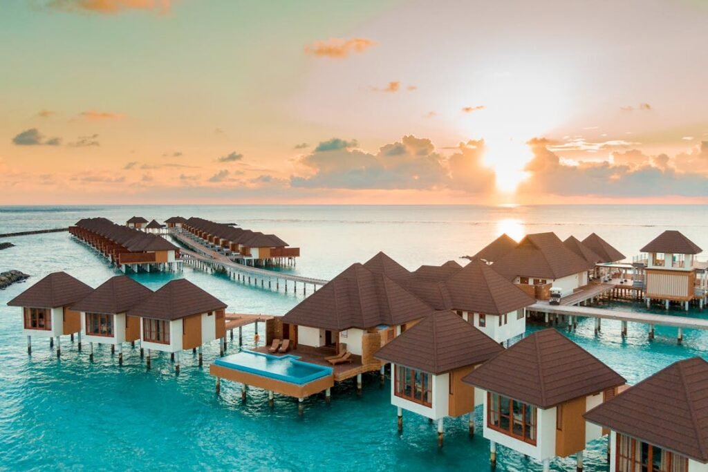 Luxury overwater bungalows at top Maldives luxury resorts with private pools