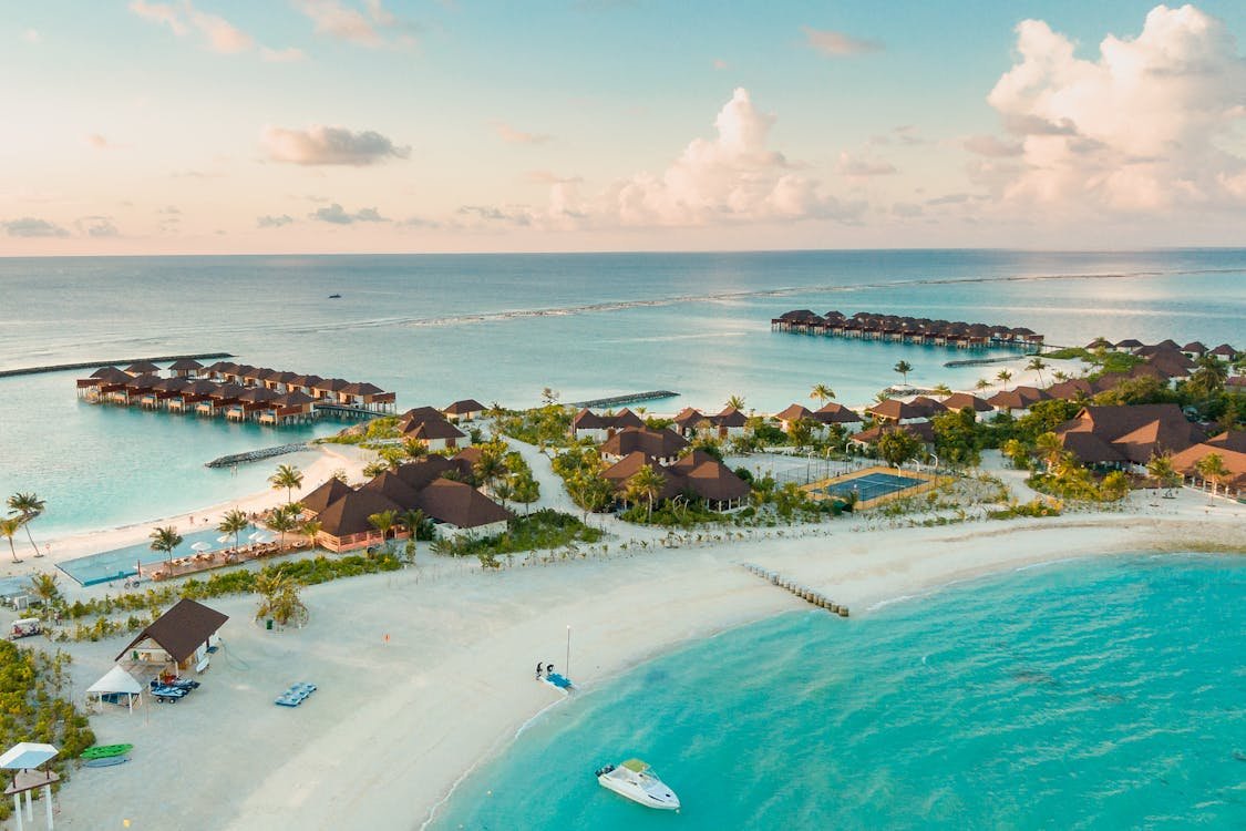 Best destinations to visit in February showing Maldives overwater villas