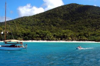 Peter Island Resort, emphasizing sustainability with wind turbines