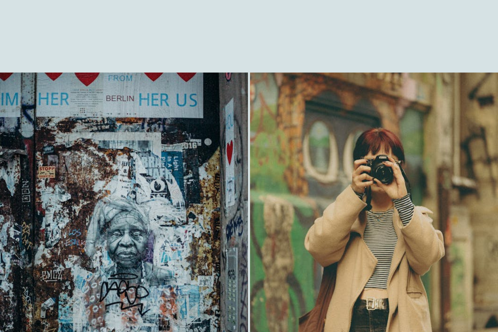 Photographer documenting large mural in Berlin - street art photography tips
