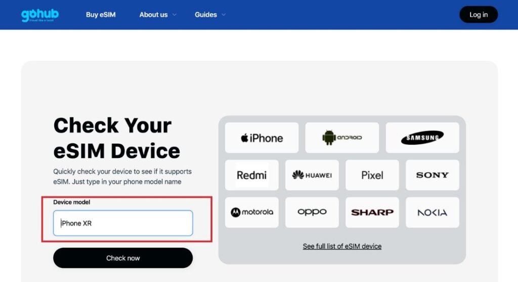check your Esim device with Gohub - a section of 'list of esim compatible phones' article