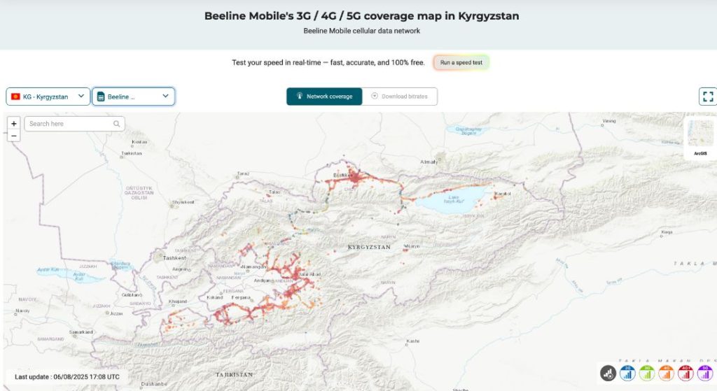 Beeline Mobile coverage map in Kyrgyzstan