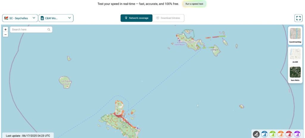 eSIM coverage map for Seychelles with CW