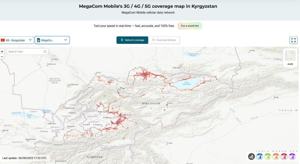 Megacom Mobile coverage map in Kyrgyzstan