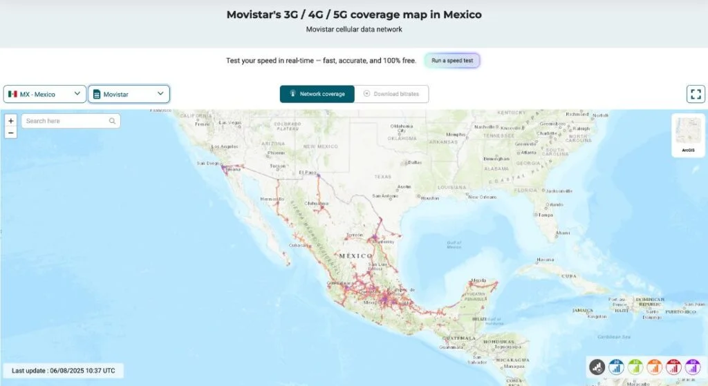 Movistar 3G, 4G, and 5G coverage map across Mexico