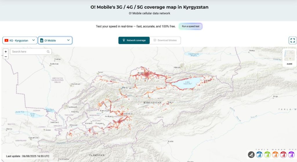O Mobile coverage map in Kyrgyzstan