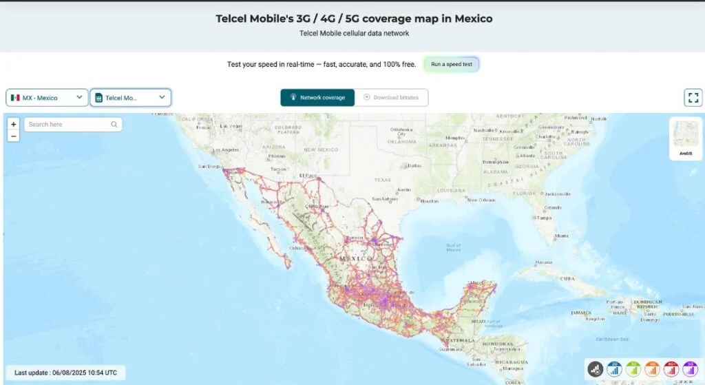 Telcel Mobile 3G, 4G, and 5G coverage map across Mexico