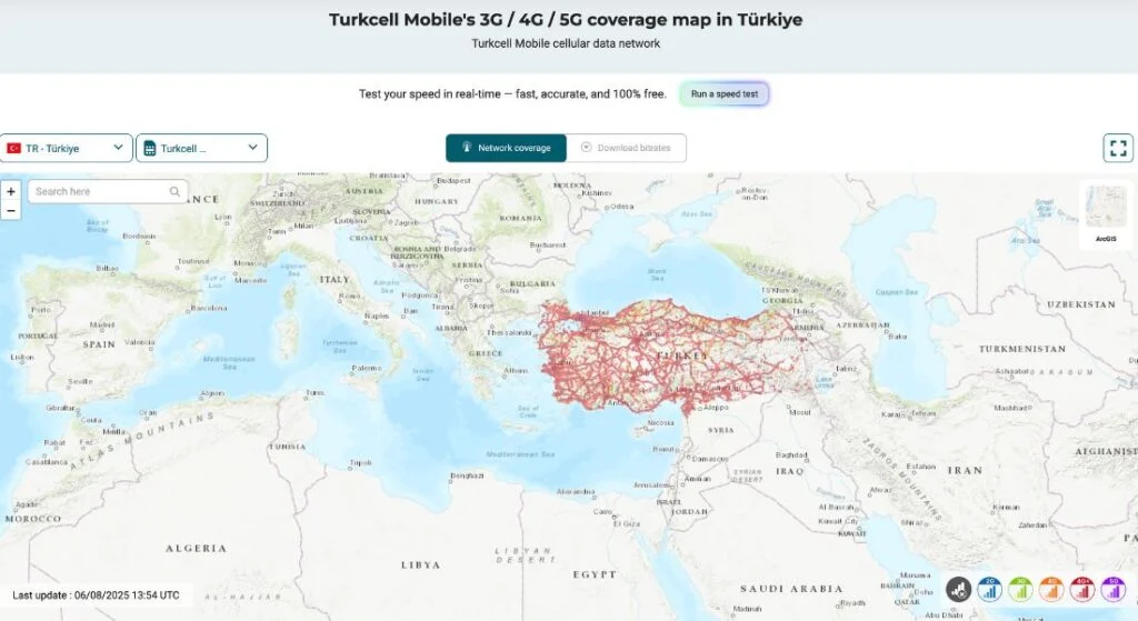 Turkcell 3G/4G/5G mobile network coverage map