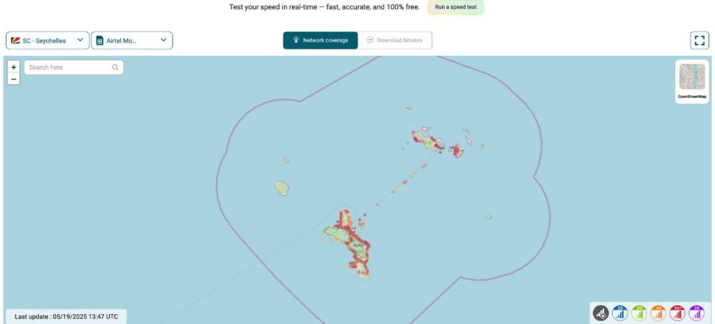 eSIM coverage map for Seychelles with Airtel